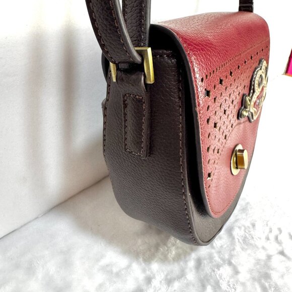 Chala Puppy Paw Print Half Moon Purse Faux Leather Red Brown Crossbody Keychain - Picture 5 of 16